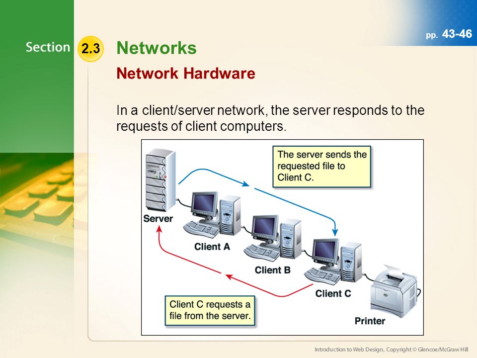 Networks In a client/server network, the server responds to the requests of client computers.