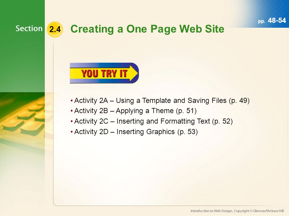 2.4 Creating a One Page Web Site Activity 2A – Using a Template and Saving Files (p.