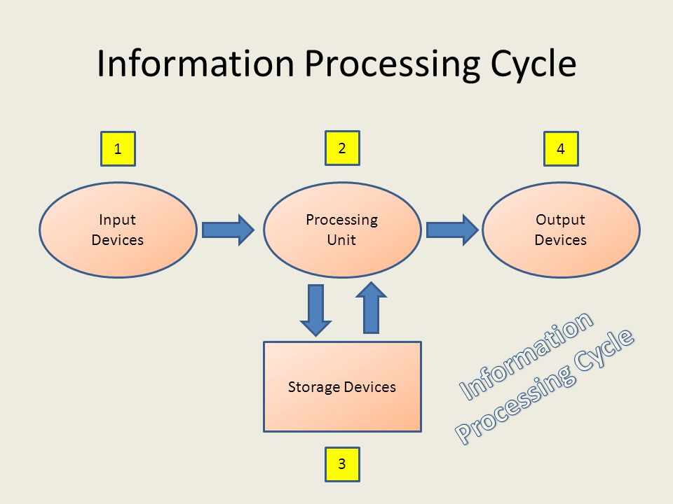 Information Processing Cycle Input Devices Output Devices Processing Unit Storage Devices