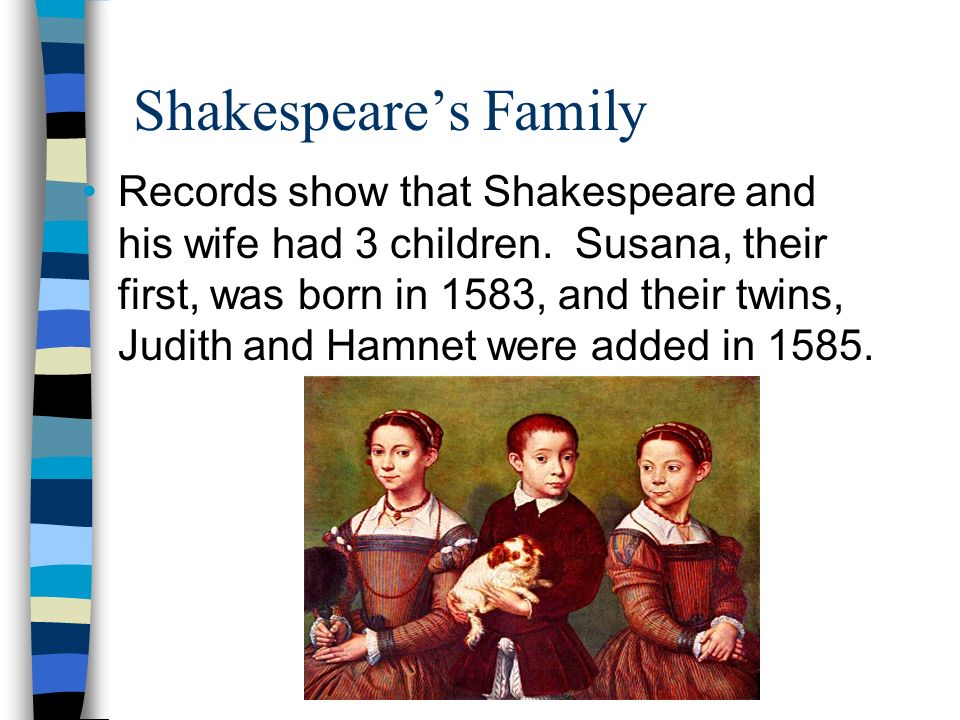 Shakespeare’s Family Records show that Shakespeare and his wife had 3 children.