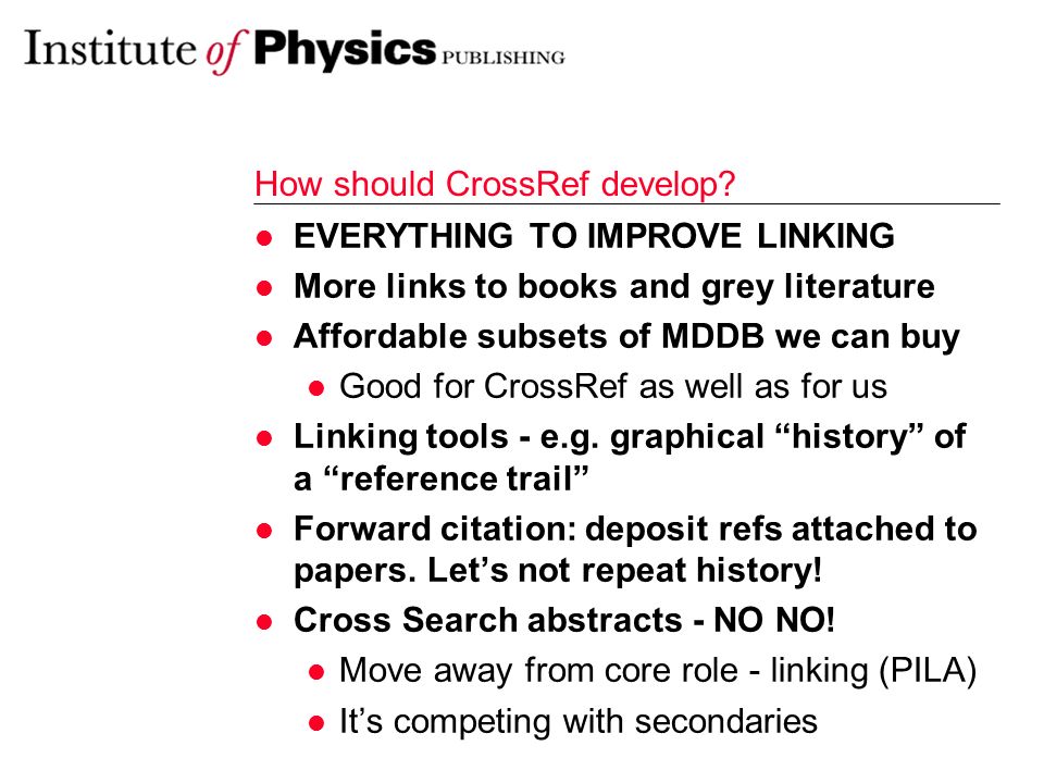 How should CrossRef develop.