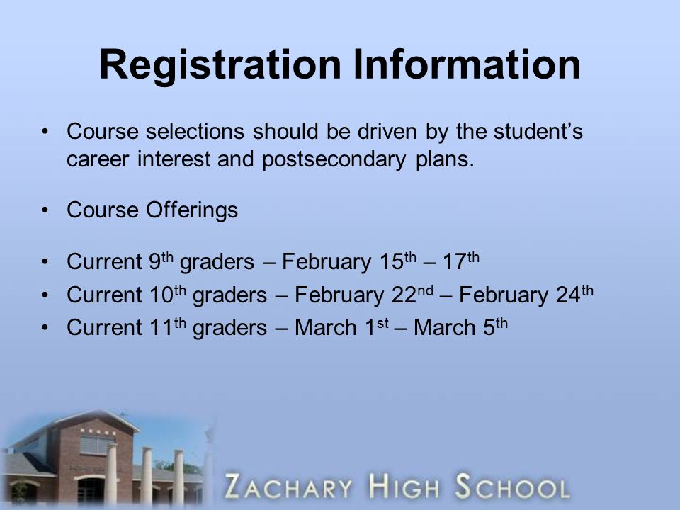Registration Information Course selections should be driven by the student’s career interest and postsecondary plans.