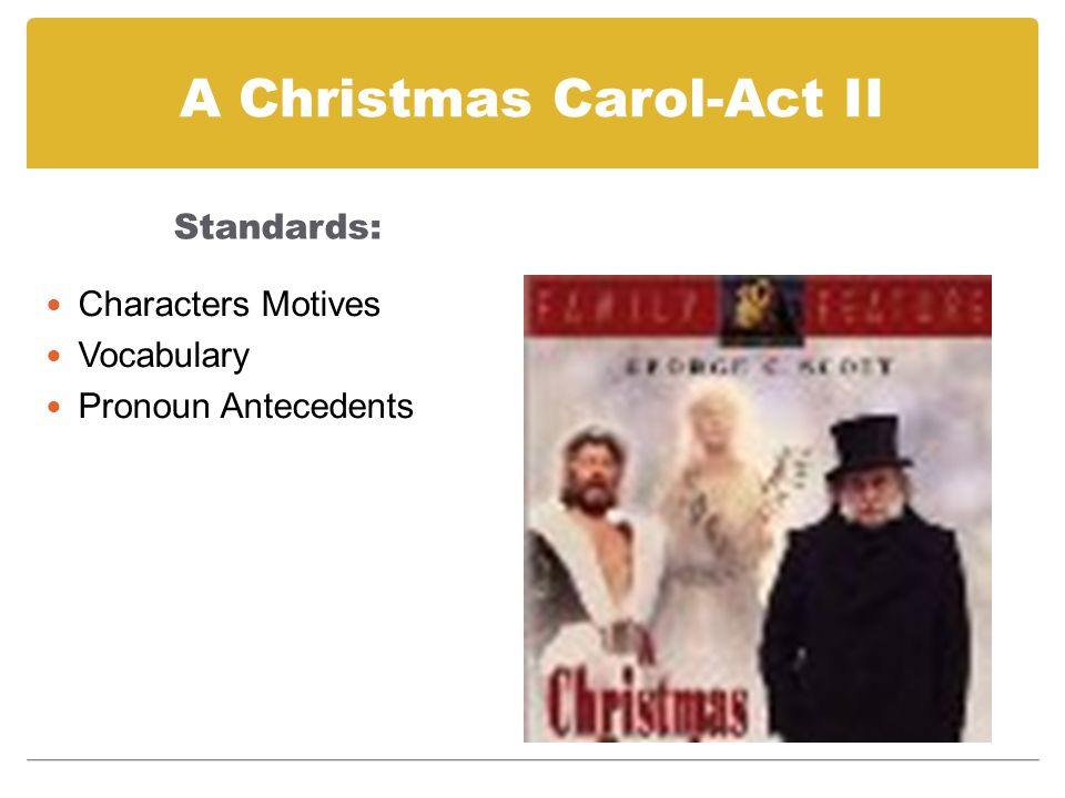 A Christmas Carol-Act II Standards: Characters Motives Vocabulary Pronoun Antecedents