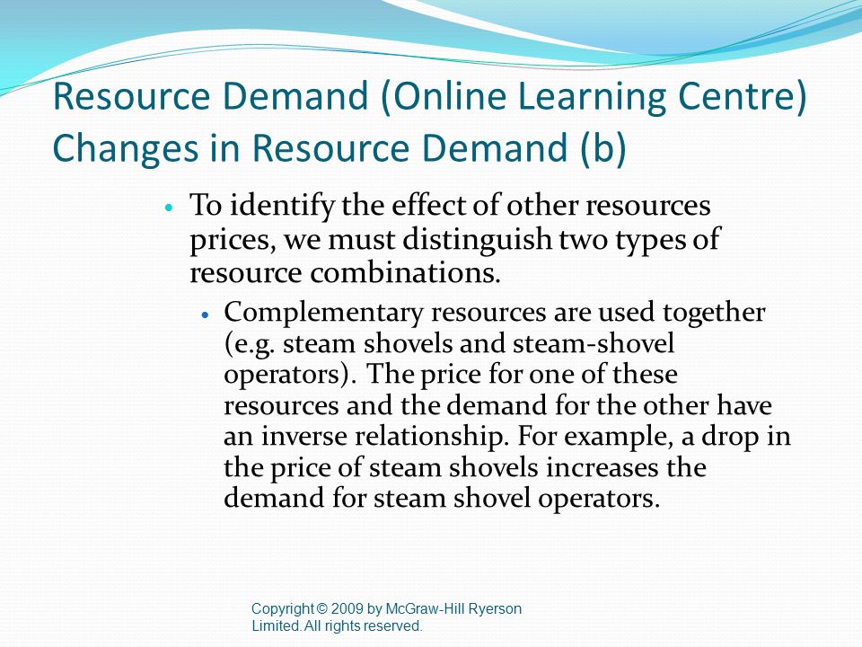 Resource Demand (Online Learning Centre) Changes in Resource Demand (b) To identify the effect of other resources prices, we must distinguish two types of resource combinations.