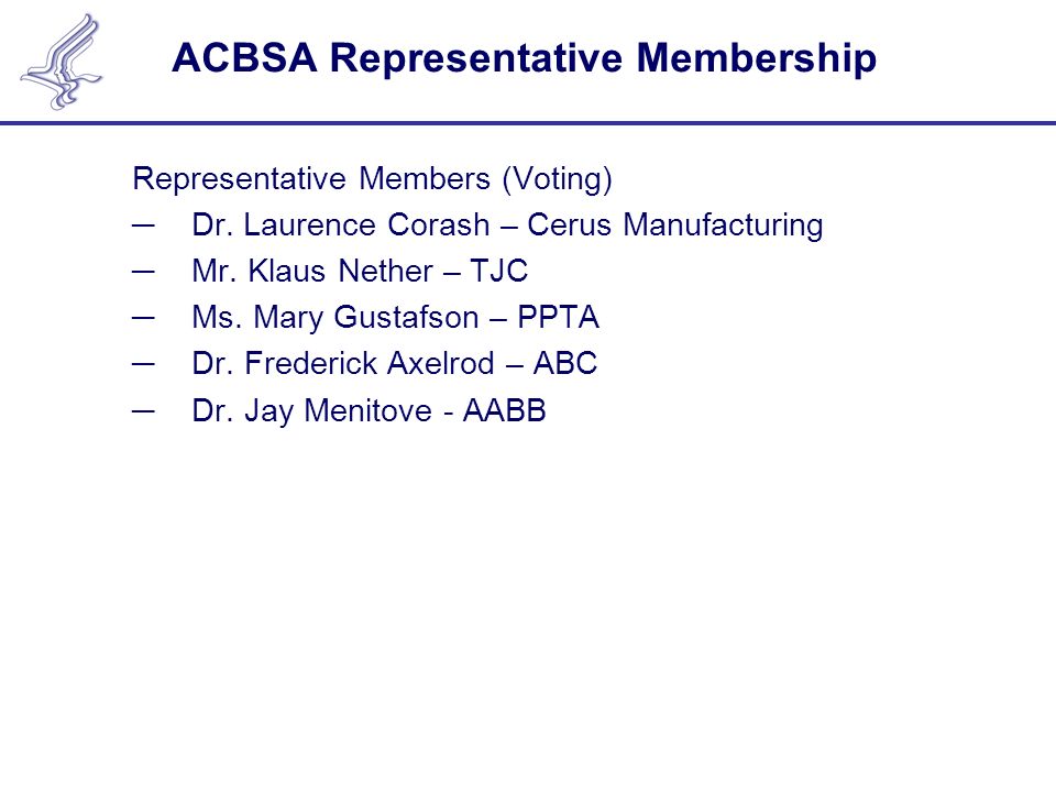 ACBSA Representative Membership Representative Members (Voting) ─Dr.