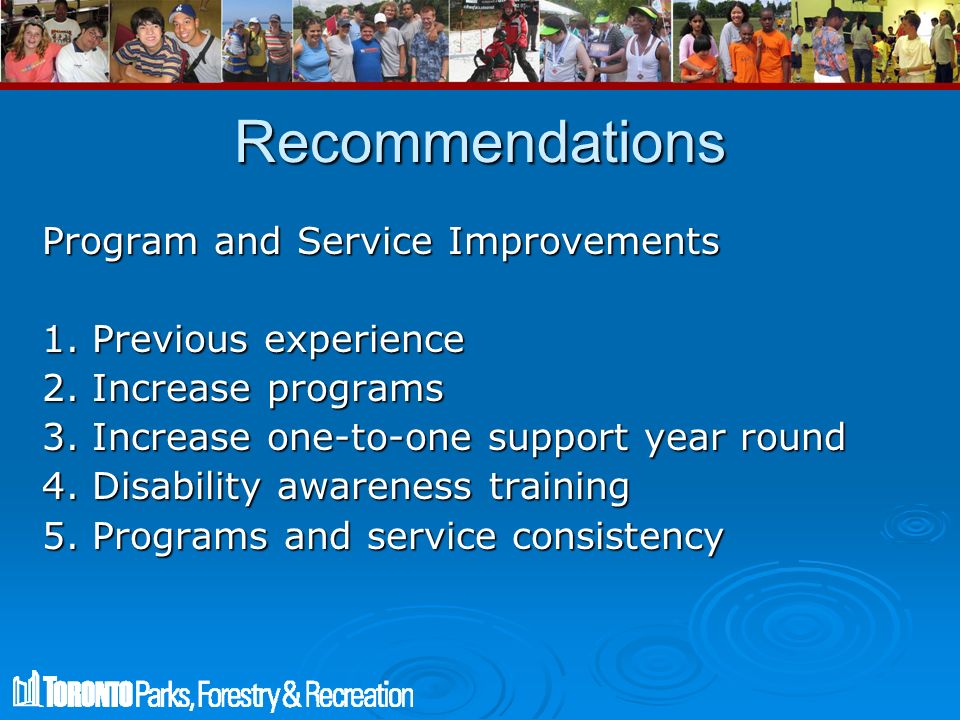 Recommendations Program and Service Improvements 1.