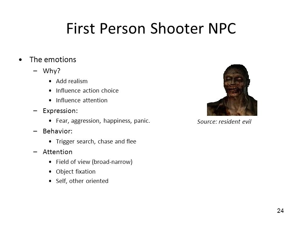 24 First Person Shooter NPC The emotions –Why.