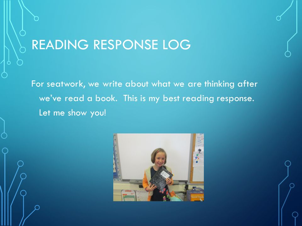 READING RESPONSE LOG For seatwork, we write about what we are thinking after we’ve read a book.