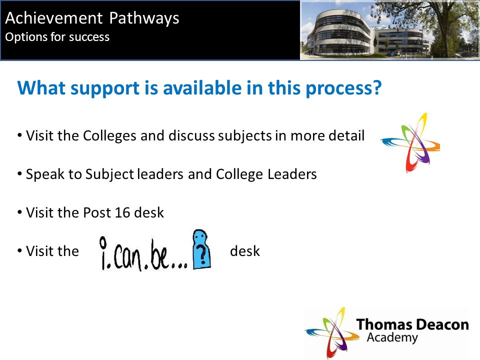 Achievement Pathways Options for success What support is available in this process.