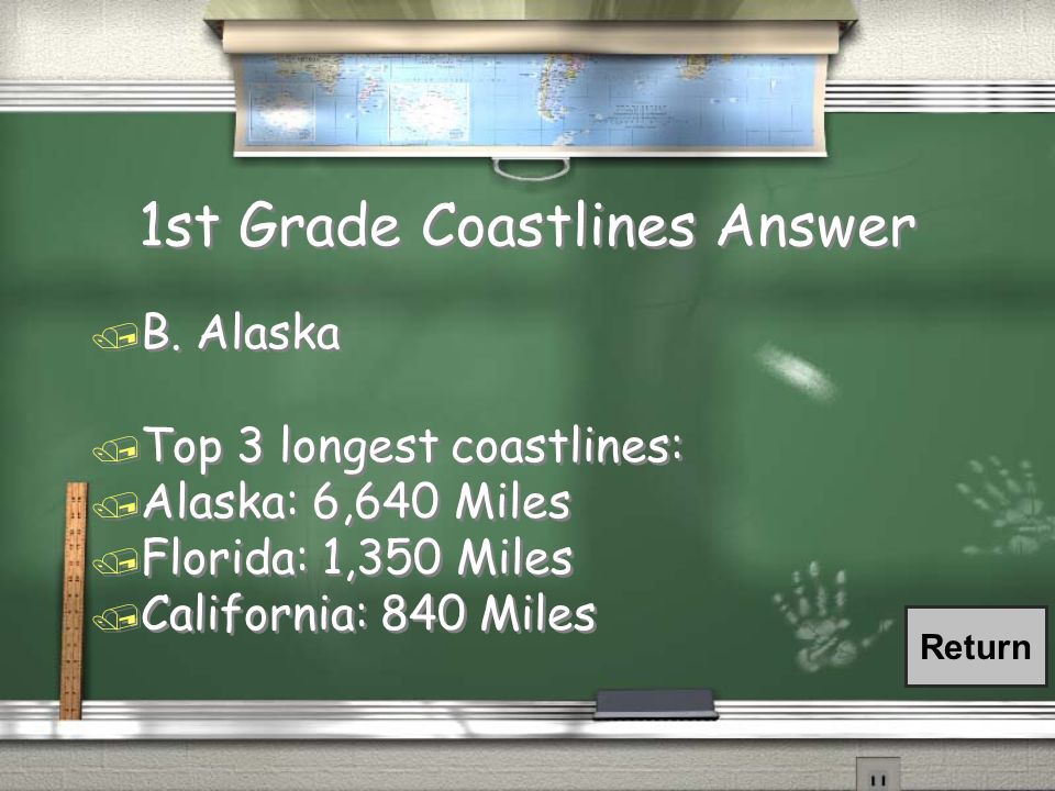 1st Grade Coastlines / In the United States, what state has the longest coast line.
