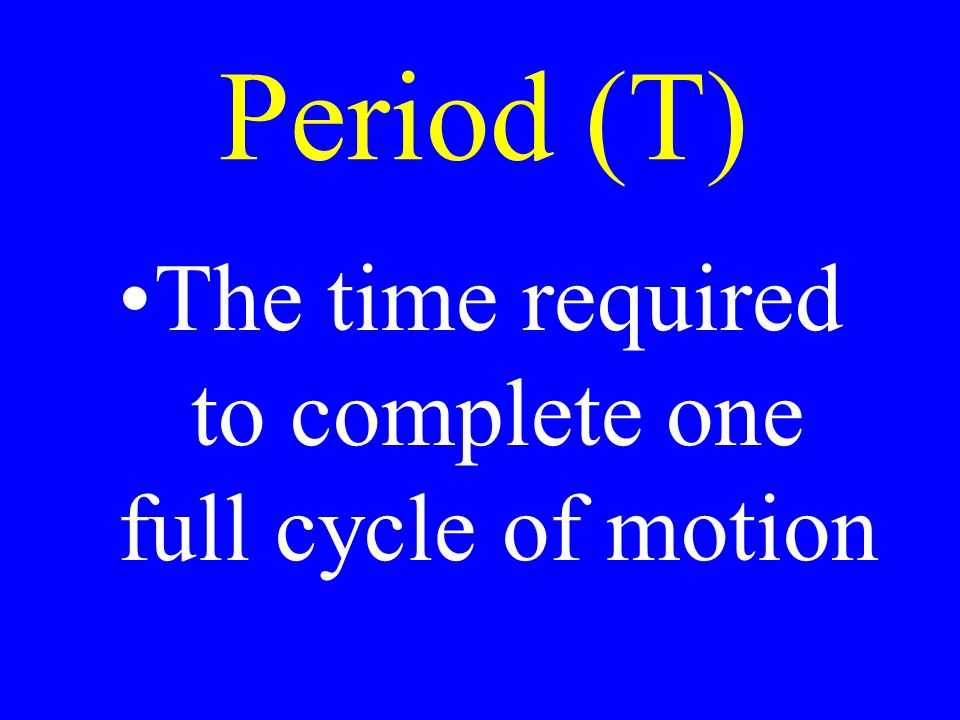 Period (T) The time required to complete one full cycle of motion