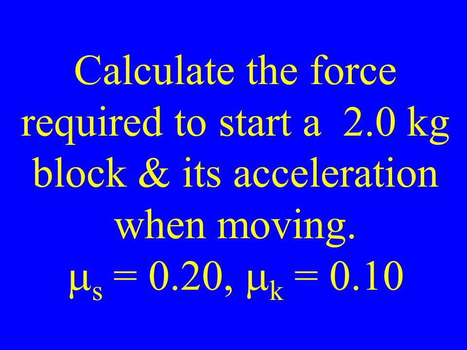 Calculate the force required to start a 2.0 kg block & its acceleration when moving.