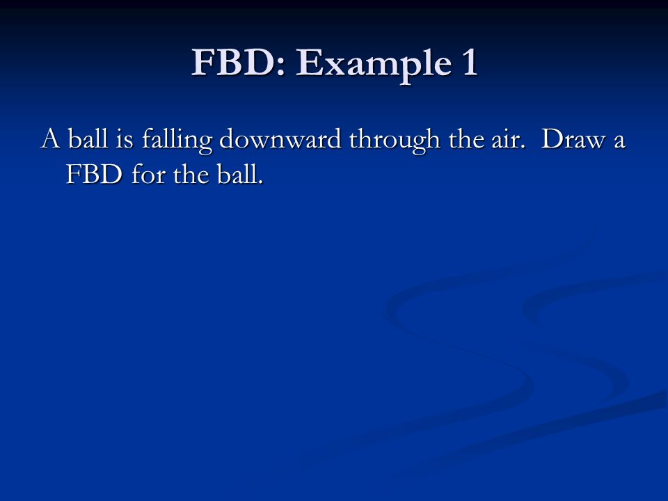 FBD: Example 1 A ball is falling downward through the air. Draw a FBD for the ball.