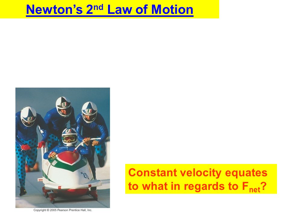 Newton’s 2 nd Law of Motion Constant velocity equates to what in regards to F net