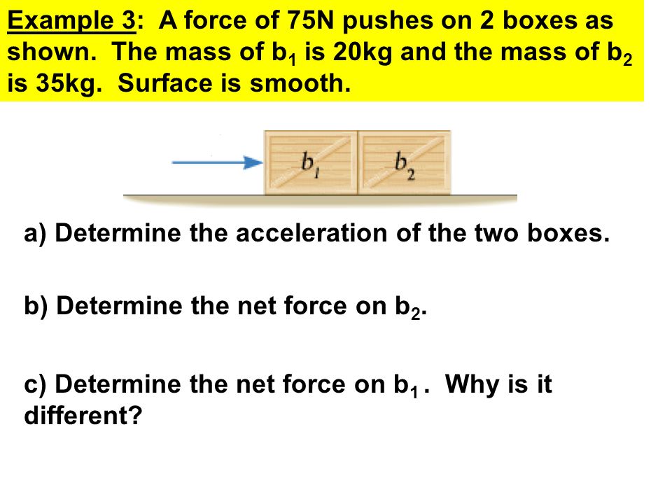 Example 3: A force of 75N pushes on 2 boxes as shown.