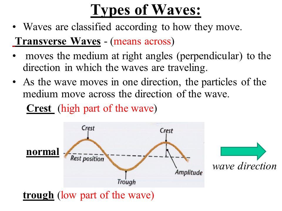Types of Waves: Waves are classified according to how they move.