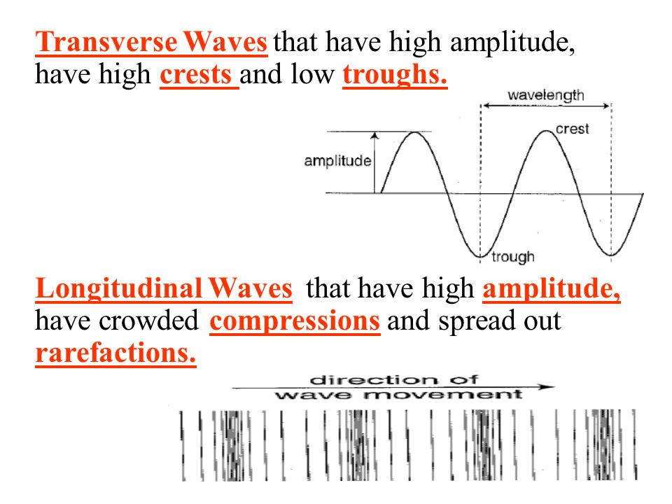 Longitudinal Waves that have high amplitude, have crowded compressions and spread out rarefactions.