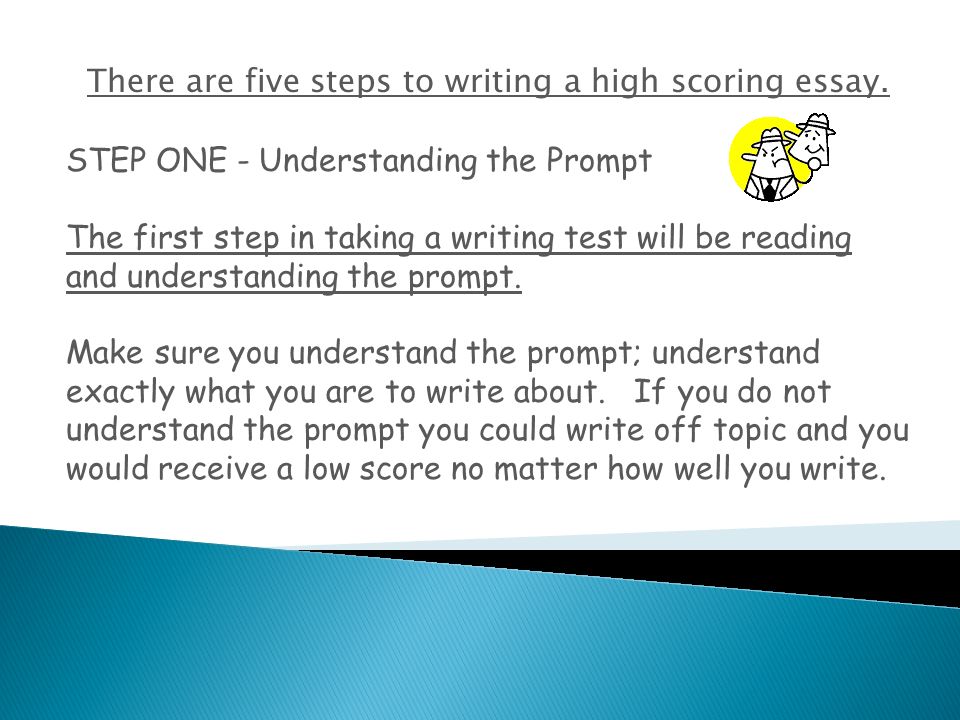 There are five steps to writing a high scoring essay.