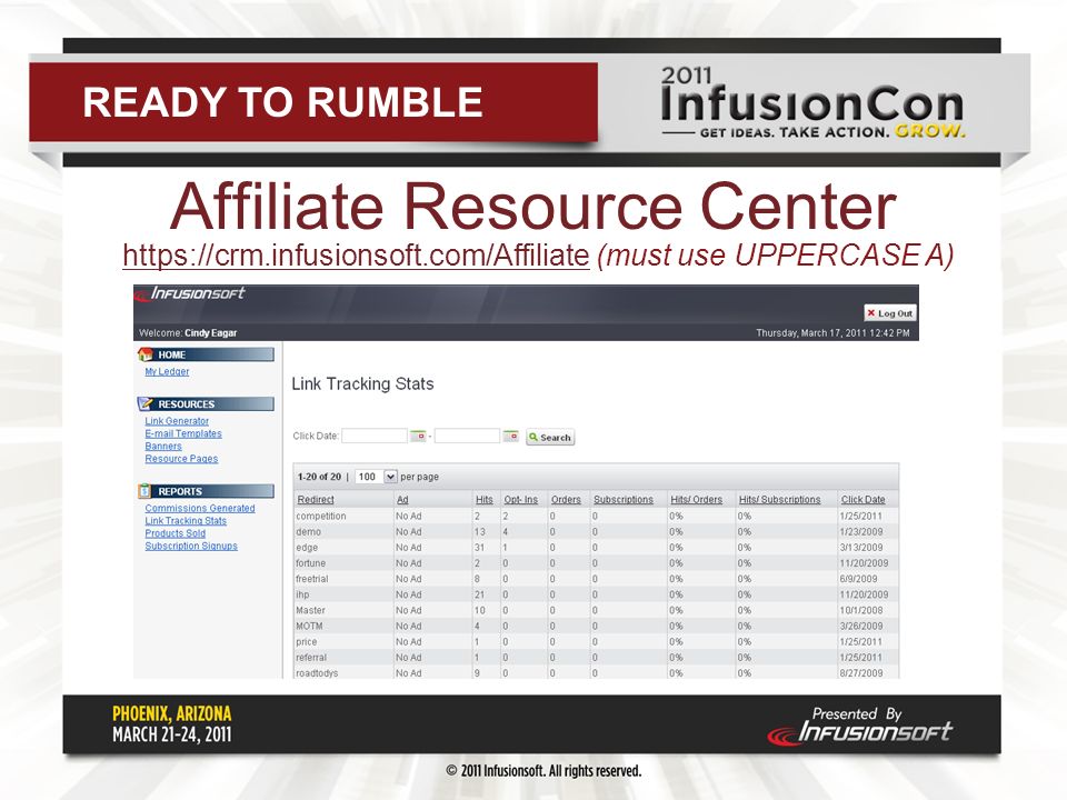 READY TO RUMBLE   (must use UPPERCASE A) Affiliate Resource Center