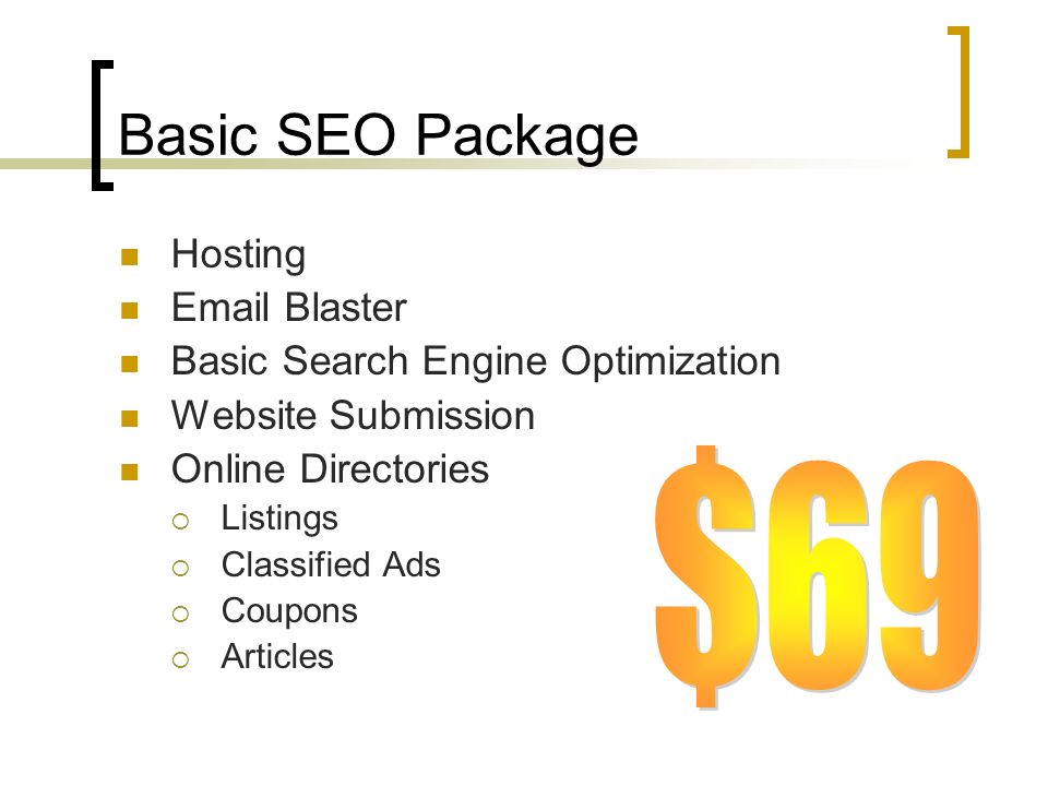 Basic SEO Package Hosting  Blaster Basic Search Engine Optimization Website Submission Online Directories  Listings  Classified Ads  Coupons  Articles