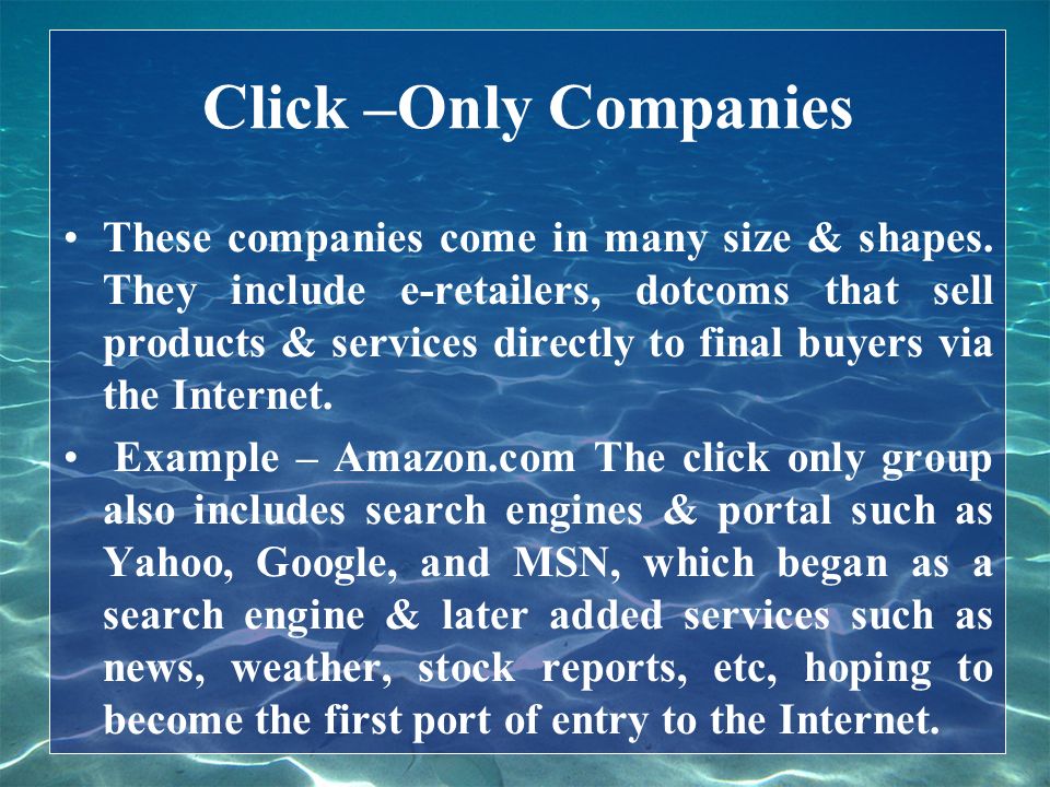 Click –Only Companies These companies come in many size & shapes.