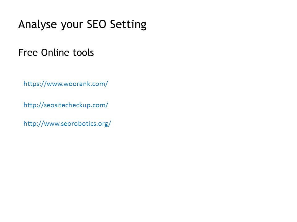 Analyse your SEO Setting Free Online tools