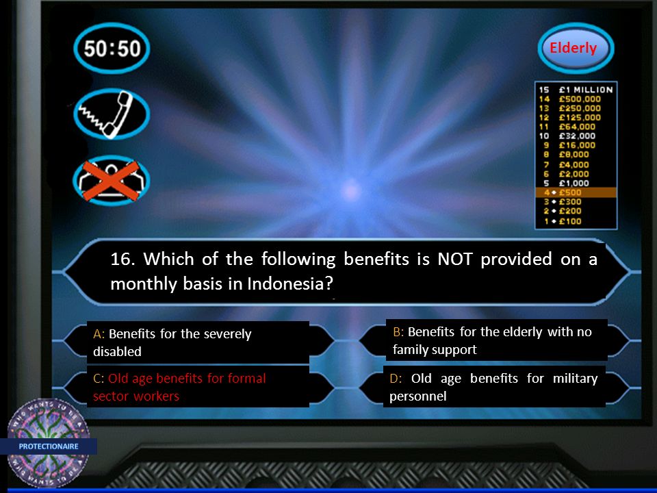 16. Which of the following benefits is NOT provided on a monthly basis in Indonesia.