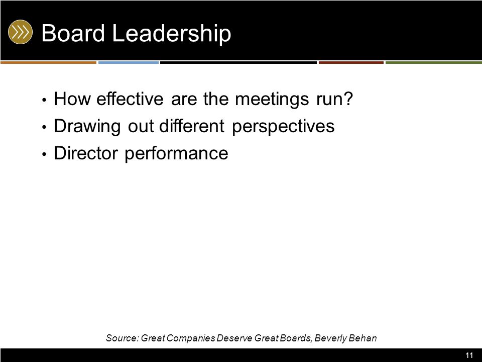 Board Leadership How effective are the meetings run.