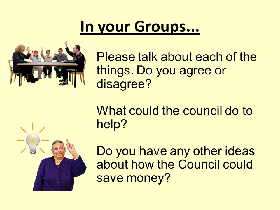 In your Groups... Please talk about each of the things.