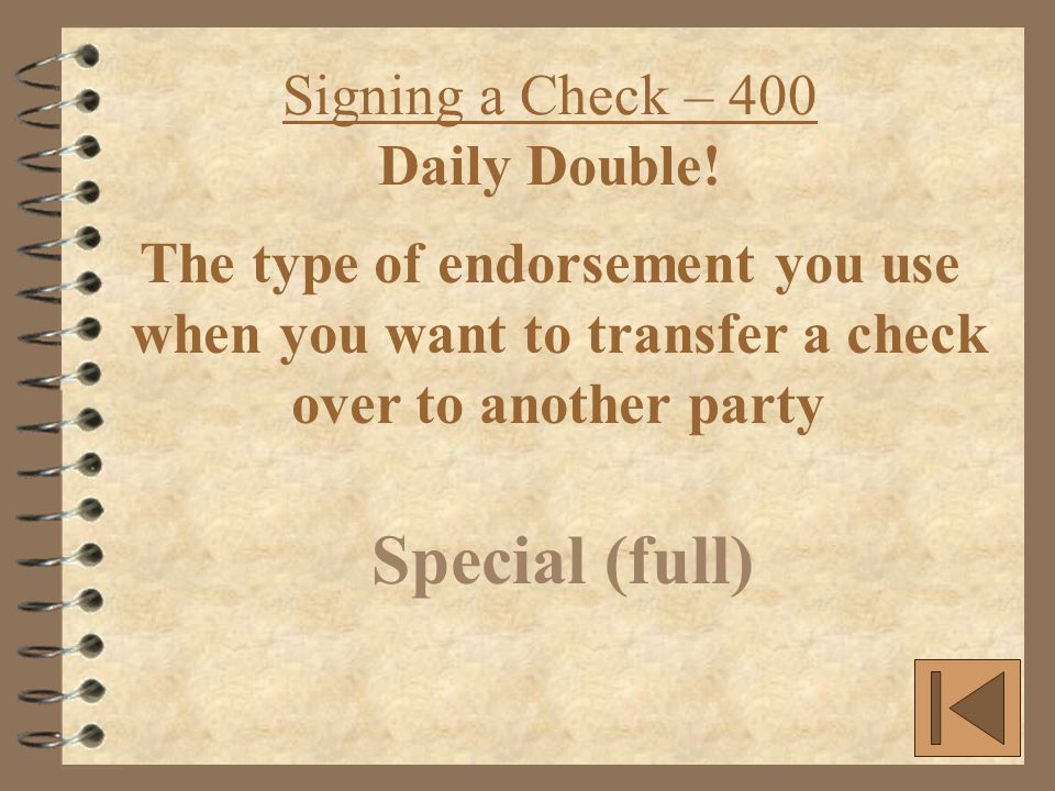 Signing a Check – 400 Daily Double.