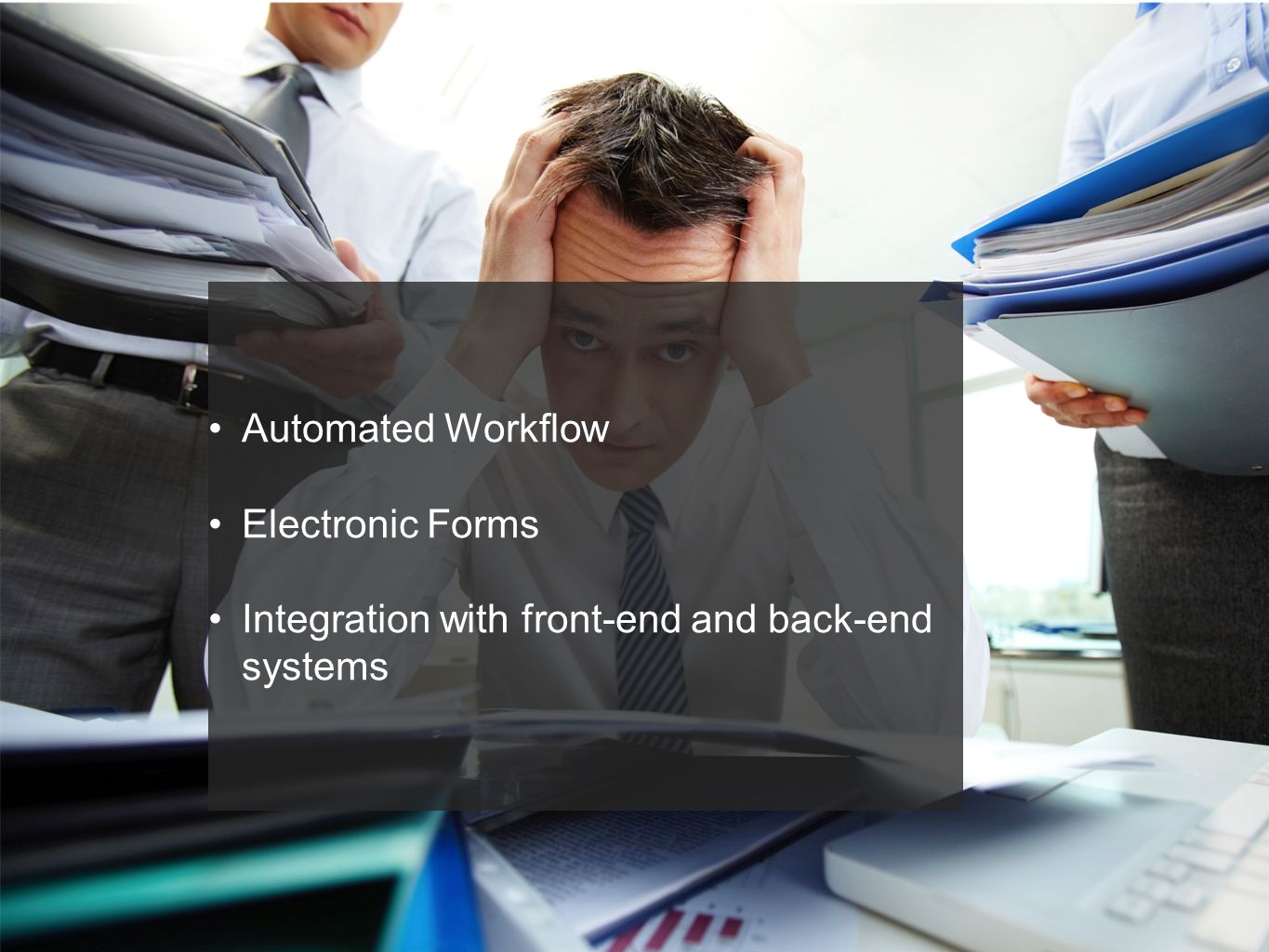 Automated Workflow Electronic Forms Integration with front-end and back-end systems