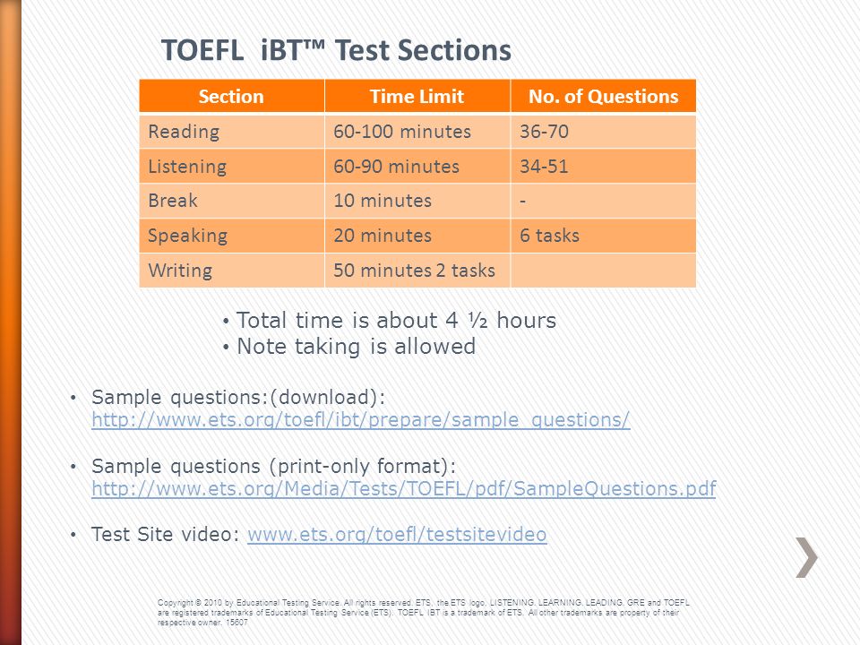 Total time is about 4 ½ hours Note taking is allowed Sample questions:(download):     Sample questions (print-only format):     Test Site video:   SectionTime LimitNo.