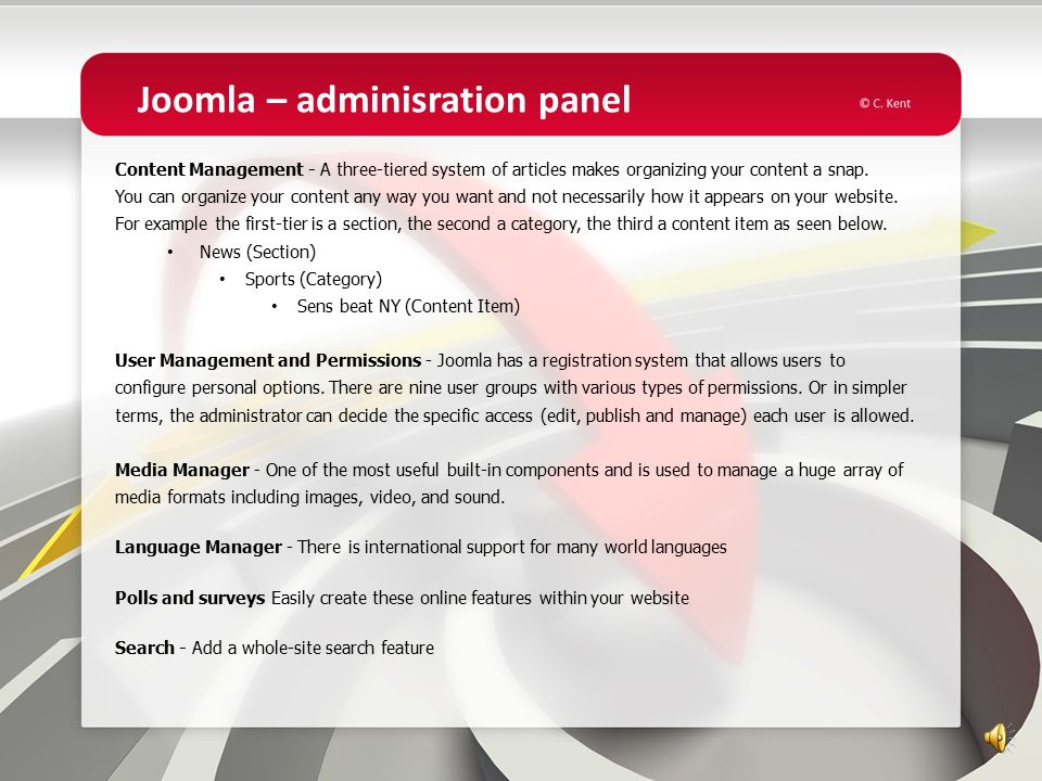 About The Cms Joomla Joomla Is An Award Winning Content Management - approved and assigned authors log into the administration panel you ll see that joomla arranges your site s management options into convenient boxes or