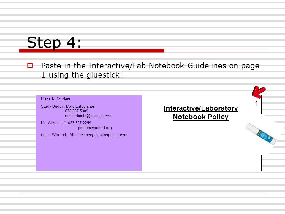 Step 4:  Paste in the Interactive/Lab Notebook Guidelines on page 1 using the gluestick.