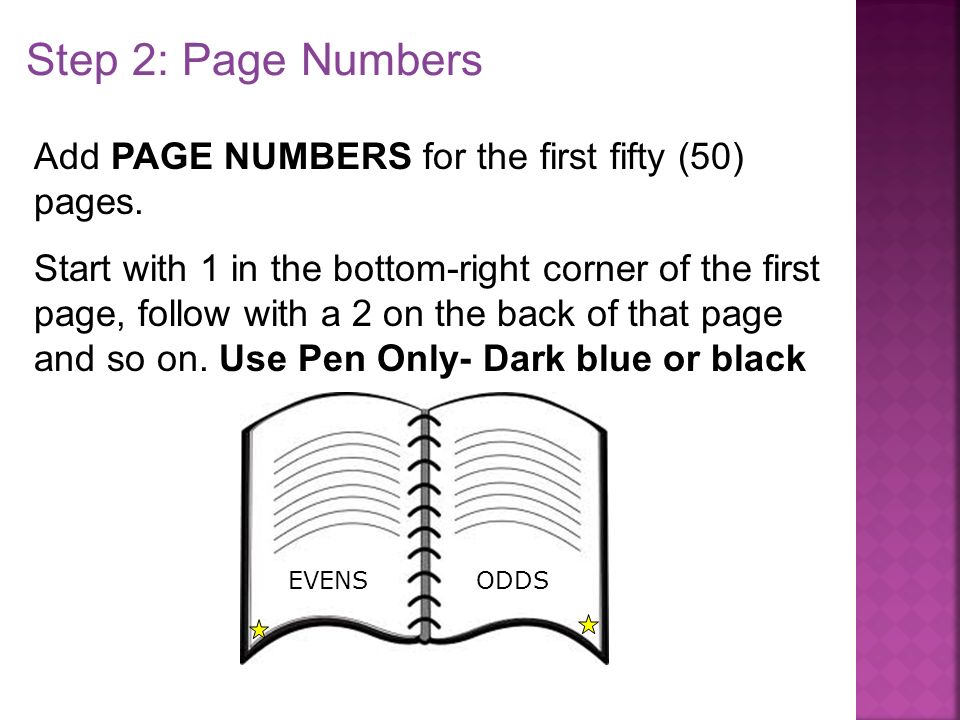 Step 2: Page Numbers Add PAGE NUMBERS for the first fifty (50) pages.