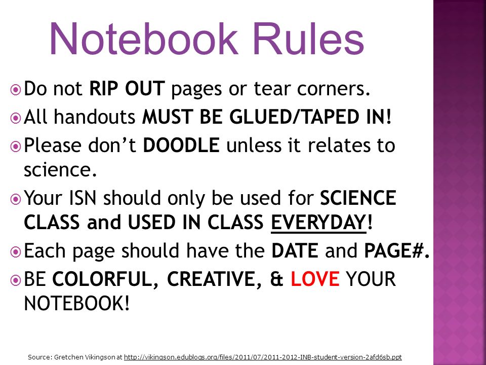  Do not RIP OUT pages or tear corners.  All handouts MUST BE GLUED/TAPED IN.