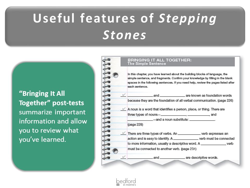 Useful features of Stepping Stones Bringing It All Together post-tests summarize important information and allow you to review what you’ve learned.