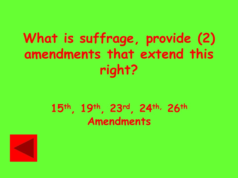 What is suffrage, provide (2) amendments that extend this right.