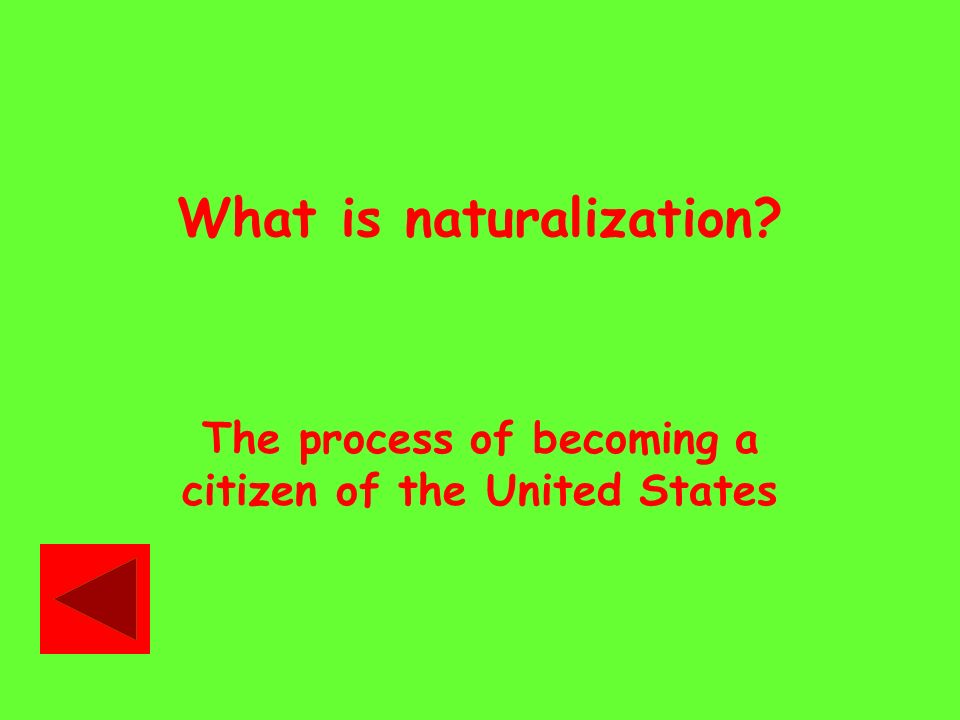 What is naturalization The process of becoming a citizen of the United States