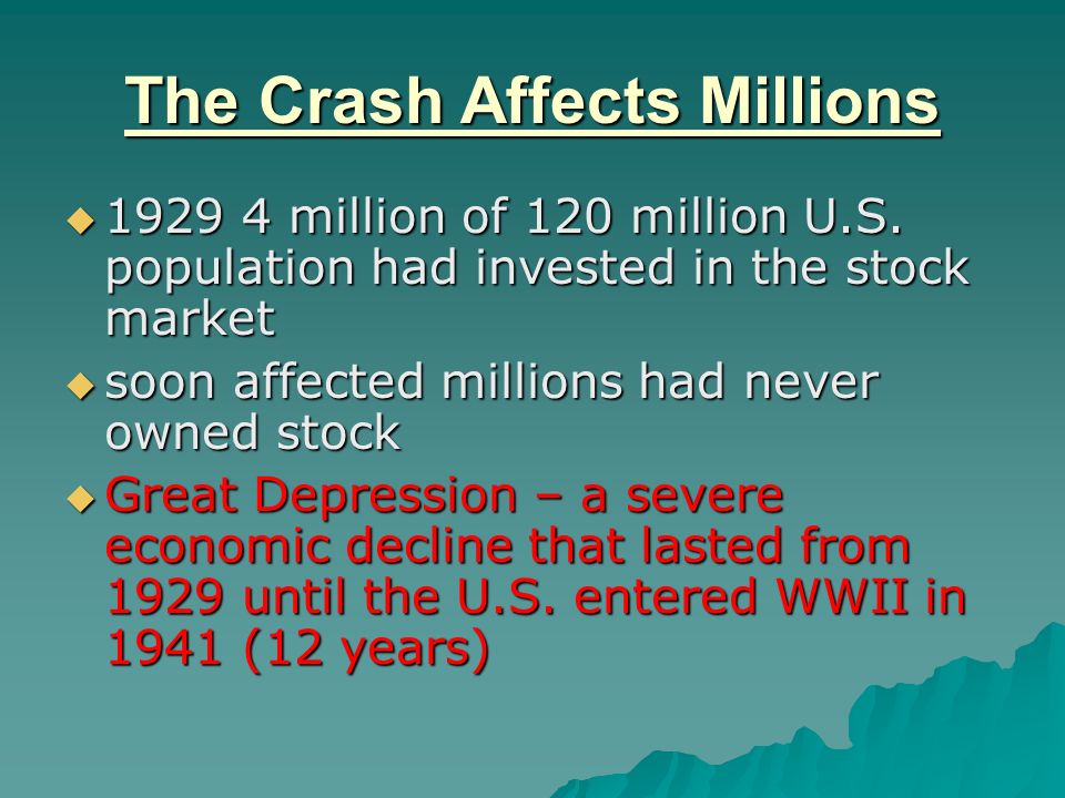 The Crash Affects Millions  million of 120 million U.S.