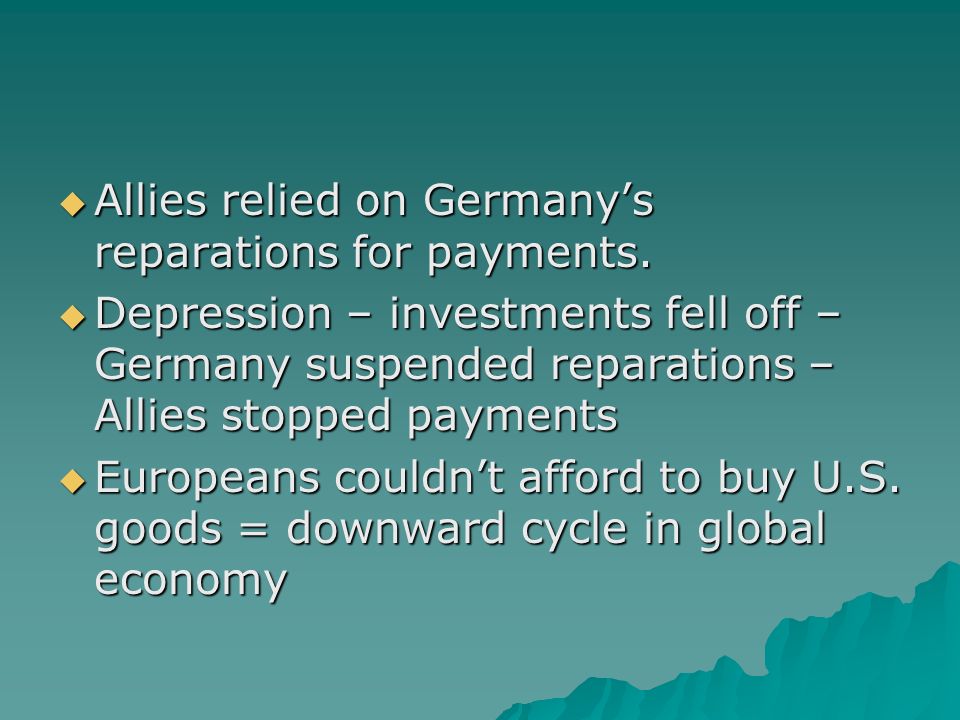  Allies relied on Germany’s reparations for payments.