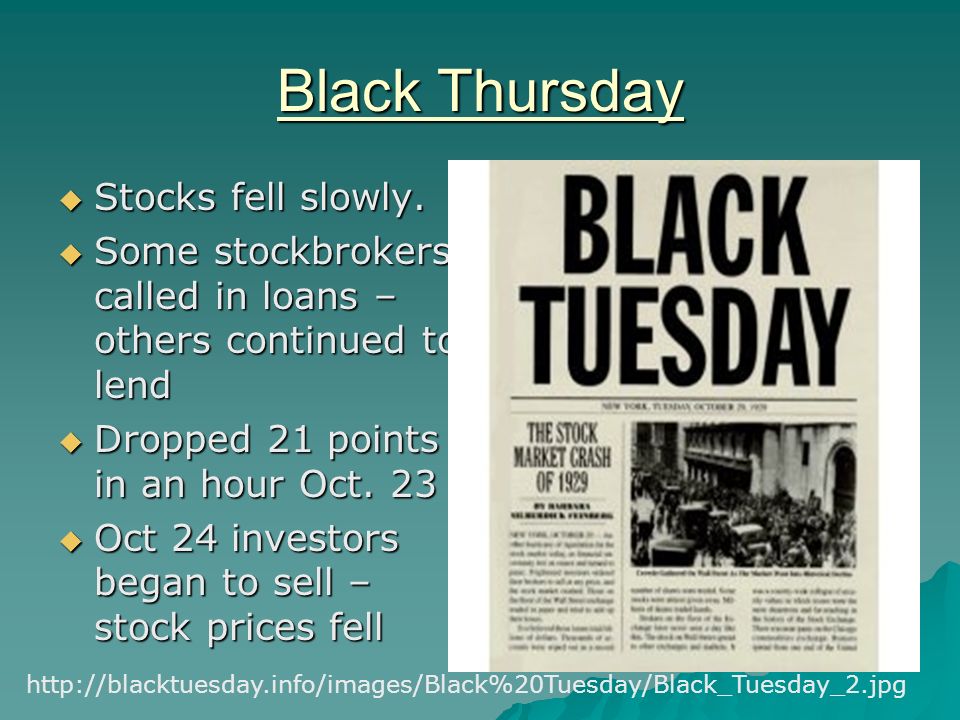 Black Thursday  Stocks fell slowly.