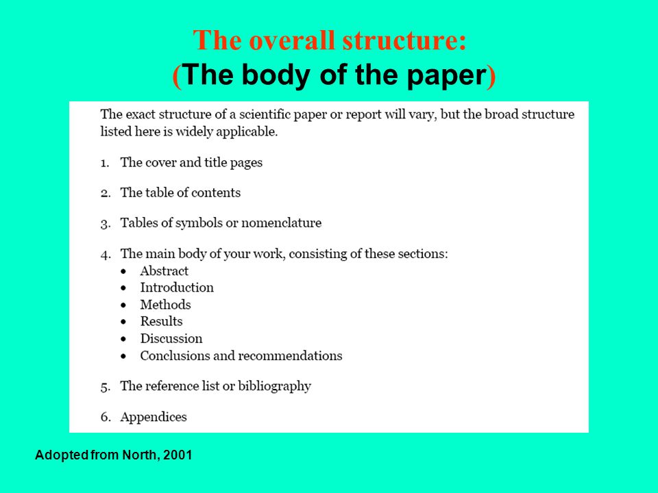 The overall structure: ( The body of the paper ) Adopted from North, 2001