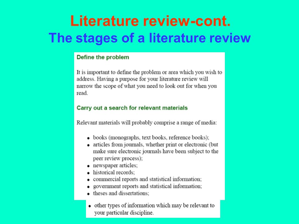 Literature review-cont. The stages of a literature review