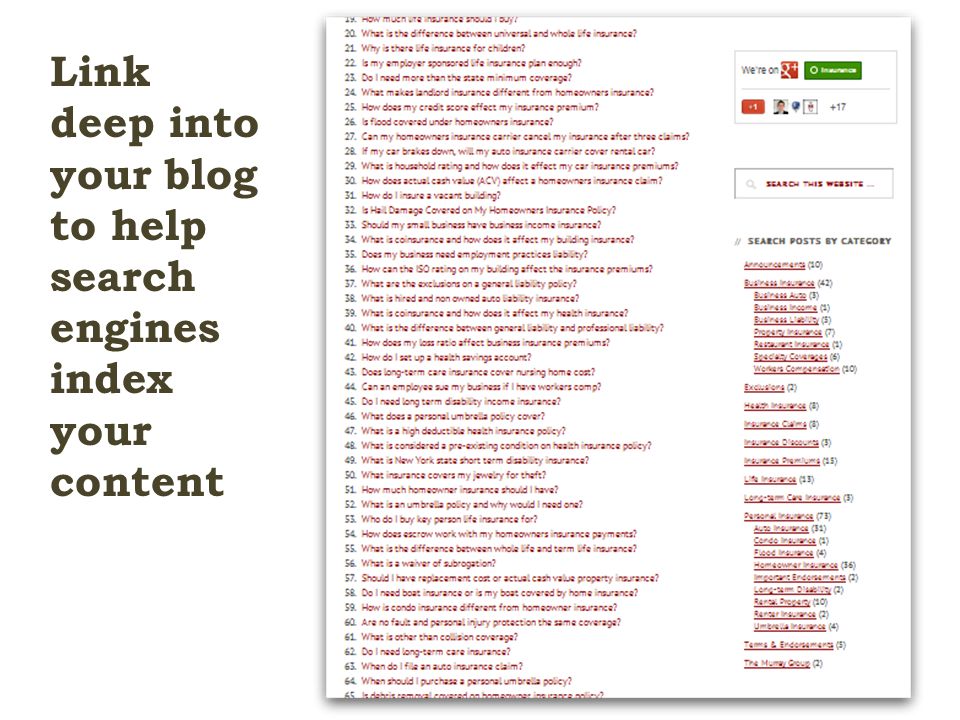 Link deep into your blog to help search engines index your content