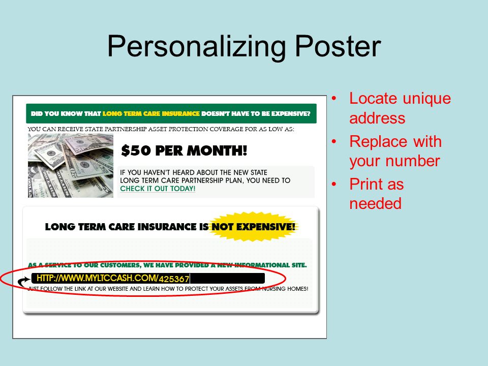 Personalizing Poster Locate unique address Replace with your number Print as needed