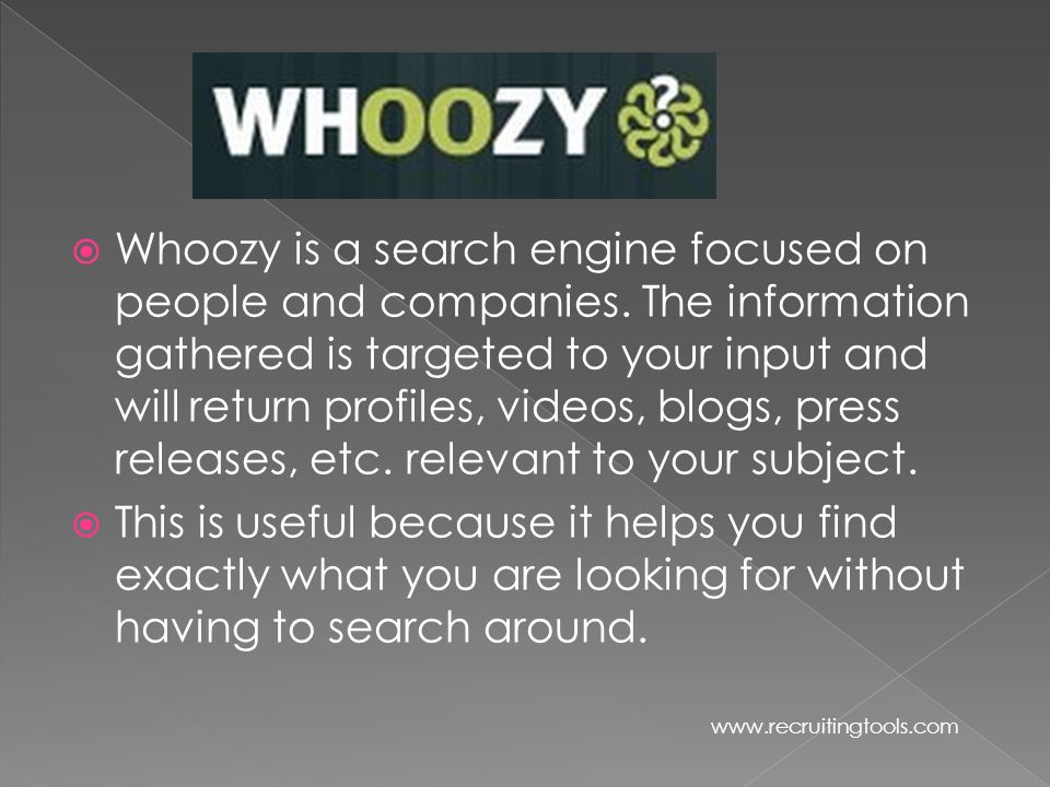  Whoozy is a search engine focused on people and companies.