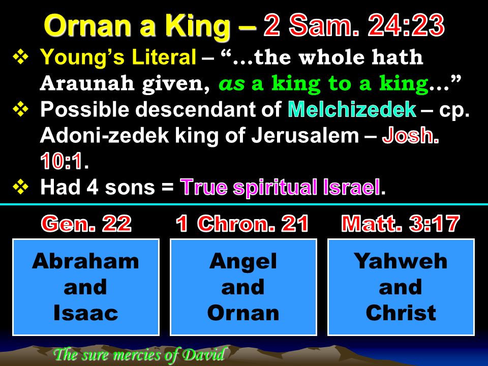 Abraham and Isaac Angel and Ornan Yahweh and Christ The sure mercies of David