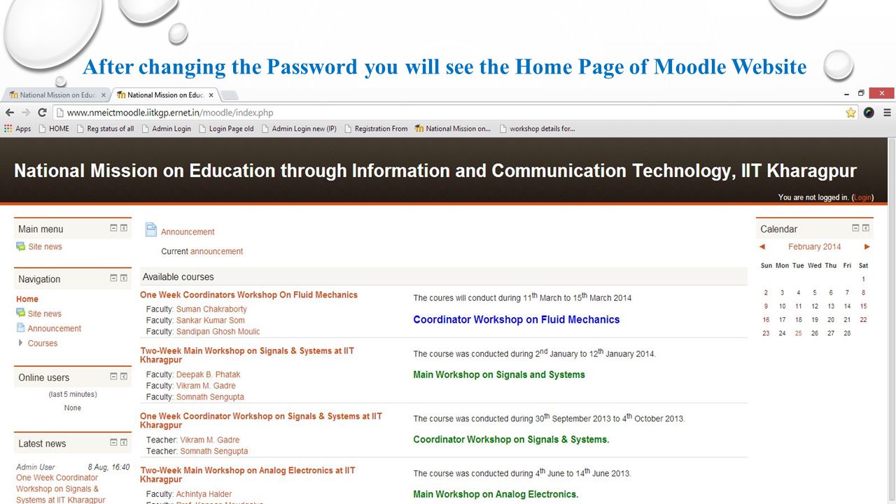 After changing the Password you will see the Home Page of Moodle Website