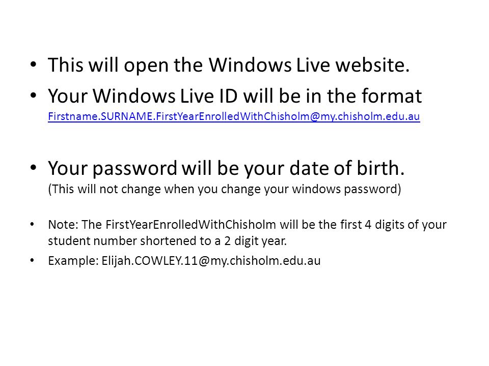 This will open the Windows Live website.